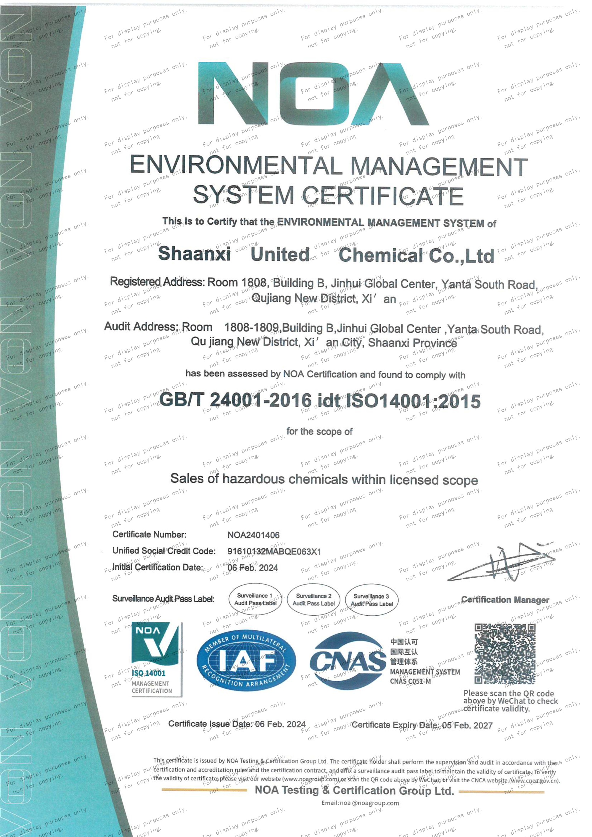 ENVIRONMENTAL MANAGEMENTSYSTEM CERTIFICATE