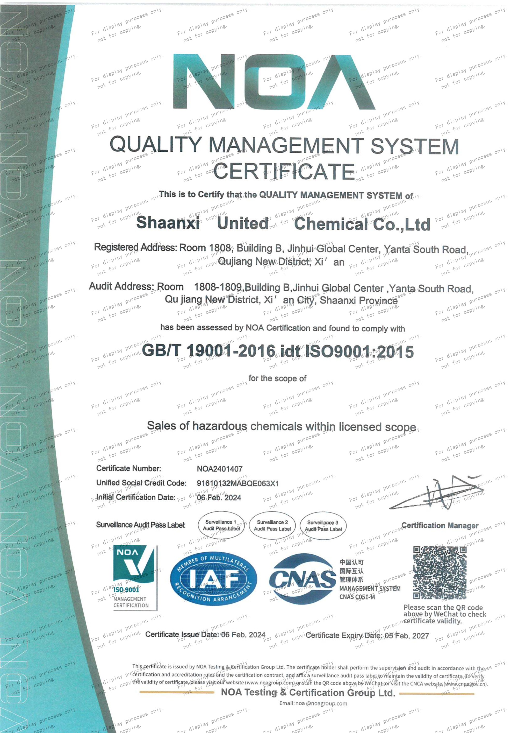 QUALITY MANAGEMENT SYSTEMCERTIFICATE